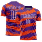 Custom Soccer Sublimation Orange-White Jersey Purple Uniform Splash Custom Soccer Sublimation Orange-White Jersey Purple Uniform Splash