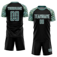 Curved Midnight Lines Soccer Black Green-White Sublimation Jersey Wavy And Uniform Custom Curved Midnight Lines Soccer Black Green-White Sublimation Jersey Wavy And Uniform Custom