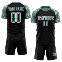 Curved Midnight Lines Soccer Black Green-White Sublimation Jersey Wavy And Uniform Custom Curved Midnight Lines Soccer Black Green-White Sublimation Jersey Wavy And Uniform Custom