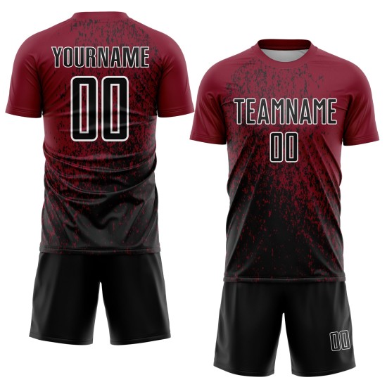 Sublimation Custom Soccer Art Fragment Uniform Black-White Jersey Crimson Abstract Sublimation Custom Soccer Art Fragment Uniform Black-White Jersey Crimson Abstract