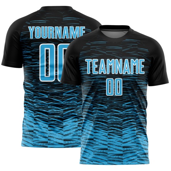 Soccer Custom Jersey Line Black Sublimation Uniform Blue-White Sky Soccer Custom Jersey Line Black Sublimation Uniform Blue-White Sky