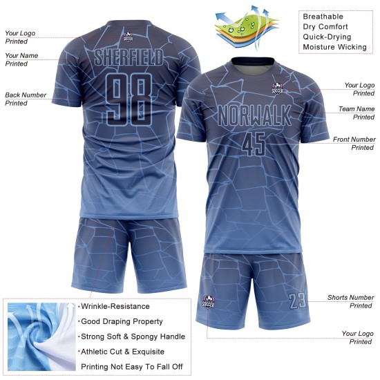 Light Sublimation Jersey Gray Blue Custom Soccer Uniform Lines Light Sublimation Jersey Gray Blue Custom Soccer Uniform Lines