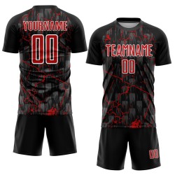 Uniform Lightning Custom Black Red-White Jersey Sublimation Soccer Uniform Lightning Custom Black Red-White Jersey Sublimation Soccer