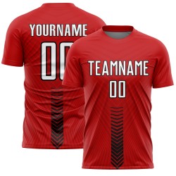 Custom Soccer Jersey Shapes Arrow Sublimation Red Uniform White-Black