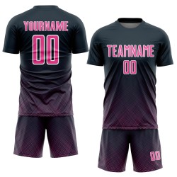 Sublimation Jersey Custom Soccer Uniform Navy Pink-White Lines
