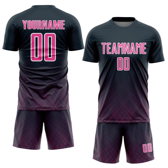 Sublimation Jersey Custom Soccer Uniform Navy Pink-White Lines Sublimation Jersey Custom Soccer Uniform Navy Pink-White Lines