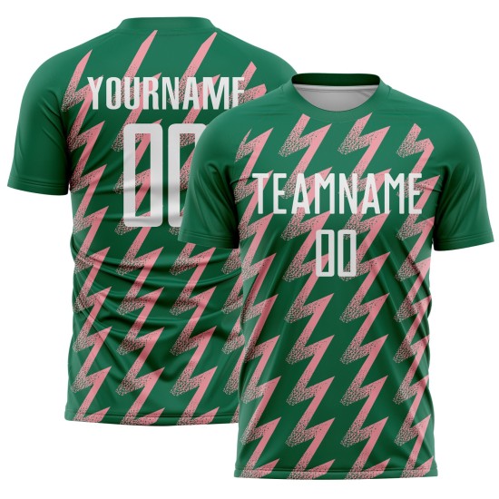 Uniform Sublimation Custom Green Jersey Shape Pink Zigzag White-Medium Soccer Kelly Uniform Sublimation Custom Green Jersey Shape Pink Zigzag White-Medium Soccer Kelly