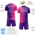 Sublimation Line Gradient Soccer Uniform Purple Pink-White Custom Jersey Sublimation Line Gradient Soccer Uniform Purple Pink-White Custom Jersey