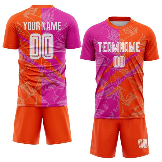 Scratch Pattern Soccer Jersey Sublimation Graffiti Uniform Custom Pink-Orange Deep Scratch Pattern Soccer Jersey Sublimation Graffiti Uniform Custom Pink-Orange Deep