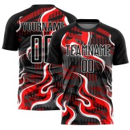 Flame Jersey Red-White Uniform Sublimation Black Soccer Custom