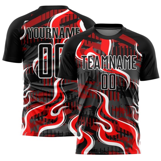 Flame Jersey Red-White Uniform Sublimation Black Soccer Custom Flame Jersey Red-White Uniform Sublimation Black Soccer Custom