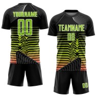 Green-White Neon Soccer Lines Sublimation Custom Black Uniform Jersey Green-White Neon Soccer Lines Sublimation Custom Black Uniform Jersey