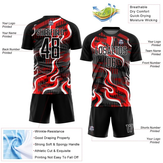Flame Jersey Red-White Uniform Sublimation Black Soccer Custom Flame Jersey Red-White Uniform Sublimation Black Soccer Custom