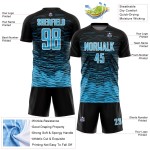 Soccer Custom Jersey Line Black Sublimation Uniform Blue-White Sky Soccer Custom Jersey Line Black Sublimation Uniform Blue-White Sky