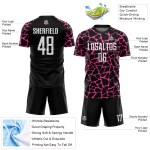 Splash Network Uniform Sublimation Black Soccer Jersey Custom White-Pink Abstract Splash Network Uniform Sublimation Black Soccer Jersey Custom White-Pink Abstract