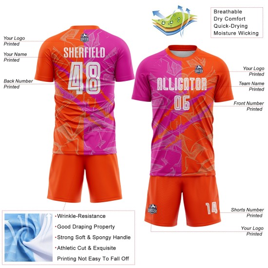 Scratch Pattern Soccer Jersey Sublimation Graffiti Uniform Custom Pink-Orange Deep Scratch Pattern Soccer Jersey Sublimation Graffiti Uniform Custom Pink-Orange Deep