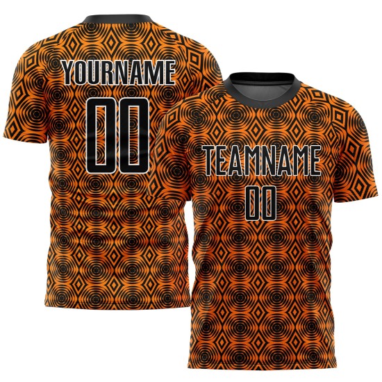 Orange Geometric Jersey Sublimation Shapes Black-White Custom Uniform Soccer Orange Geometric Jersey Sublimation Shapes Black-White Custom Uniform Soccer