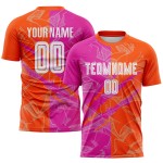 Scratch Pattern Soccer Jersey Sublimation Graffiti Uniform Custom Pink-Orange Deep Scratch Pattern Soccer Jersey Sublimation Graffiti Uniform Custom Pink-Orange Deep