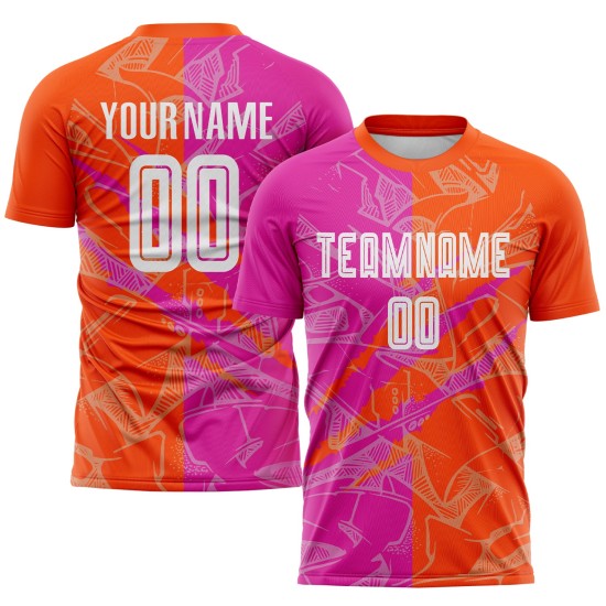 Scratch Pattern Soccer Jersey Sublimation Graffiti Uniform Custom Pink-Orange Deep Scratch Pattern Soccer Jersey Sublimation Graffiti Uniform Custom Pink-Orange Deep