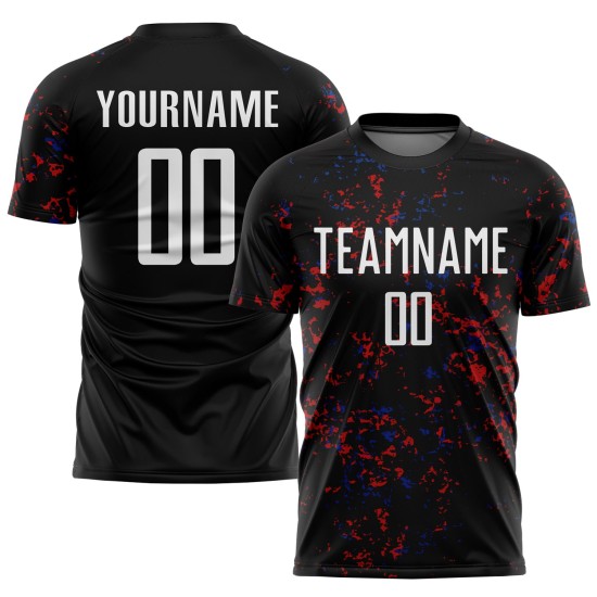 Art Fragment Soccer Abstract Jersey Black Custom Red-Royal Uniform Sublimation Art Fragment Soccer Abstract Jersey Black Custom Red-Royal Uniform Sublimation