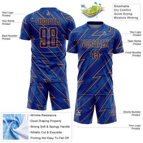 Jersey Uniform Lightning Sublimation Custom Bay Orange Royal Soccer Jersey Uniform Lightning Sublimation Custom Bay Orange Royal Soccer