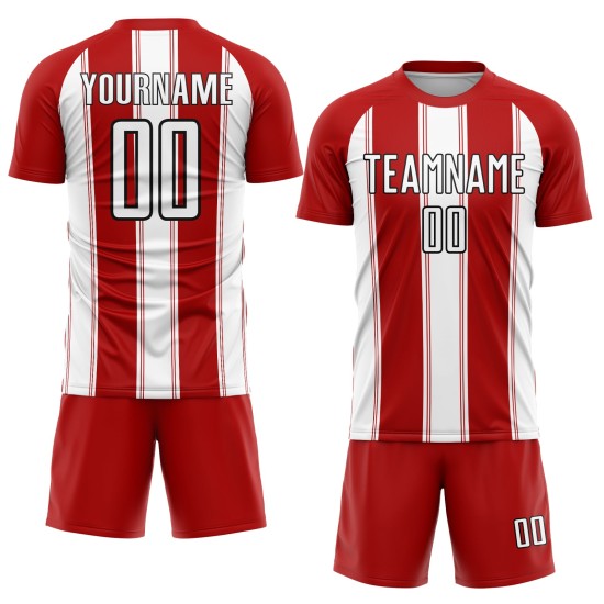 Uniform Custom Sublimation Red Jersey Line Soccer White-Black Uniform Custom Sublimation Red Jersey Line Soccer White-Black