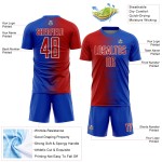 Line Custom Soccer Uniform Jersey Red-White Gradient Blue Thunder Sublimation Line Custom Soccer Uniform Jersey Red-White Gradient Blue Thunder Sublimation