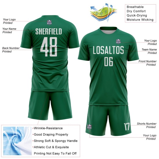 Kelly Sublimation Uniform Jersey Green Custom Soccer White Kelly Sublimation Uniform Jersey Green Custom Soccer White