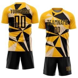Uniform Custom Geometric Pattern Sublimation Jersey Gold Black Soccer Uniform Custom Geometric Pattern Sublimation Jersey Gold Black Soccer
