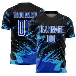 Splash Art Thunder Soccer Custom Jersey Uniform Blue-Sky Sublimation Abstract Black Fragment Blue