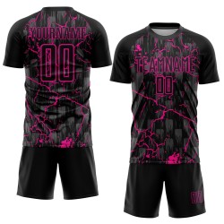 Uniform Sublimation Jersey Custom Deep Pink Lightning Soccer Black Uniform Sublimation Jersey Custom Deep Pink Lightning Soccer Black