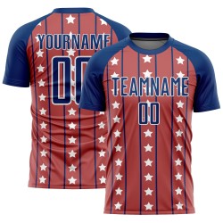 Uniform Royal-White Custom Stars And Red Soccer Sublimation Jersey Stripes