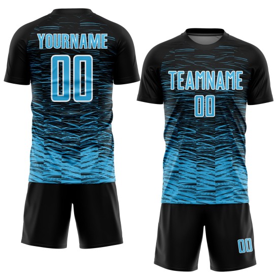 Soccer Custom Jersey Line Black Sublimation Uniform Blue-White Sky Soccer Custom Jersey Line Black Sublimation Uniform Blue-White Sky