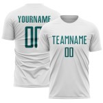Teal Jersey Sublimation Soccer Custom Uniform White Teal Jersey Sublimation Soccer Custom Uniform White