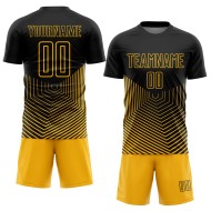 Gold Uniform Custom Jersey Geometric Lines Sublimation Soccer Black Gold Uniform Custom Jersey Geometric Lines Sublimation Soccer Black