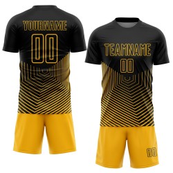 Gold Uniform Custom Jersey Geometric Lines Sublimation Soccer Black Gold Uniform Custom Jersey Geometric Lines Sublimation Soccer Black