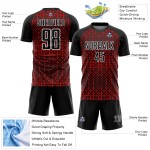 Black Custom Soccer Red-White Abstract Uniform Sublimation Jersey Geometric Shapes Black Custom Soccer Red-White Abstract Uniform Sublimation Jersey Geometric Shapes