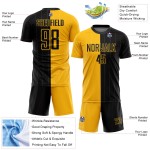 Fashion Split Sublimation Custom Jersey Black Pinstripe Uniform Soccer Gold Fashion Split Sublimation Custom Jersey Black Pinstripe Uniform Soccer Gold