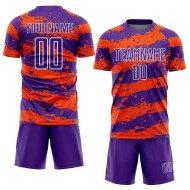 Custom Soccer Sublimation Orange-White Jersey Purple Uniform Splash Custom Soccer Sublimation Orange-White Jersey Purple Uniform Splash