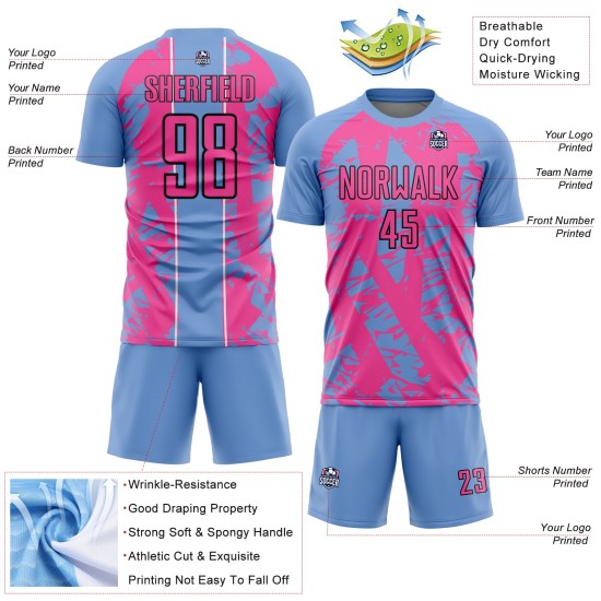 Soccer Pink-White Sublimation Blue Custom Uniform Shapes Jersey Irregular Light Soccer Pink-White Sublimation Blue Custom Uniform Shapes Jersey Irregular Light