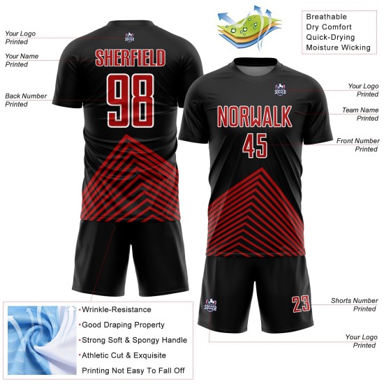 Jersey Custom Sublimation Red-White Soccer Black Lines Uniform Jersey Custom Sublimation Red-White Soccer Black Lines Uniform