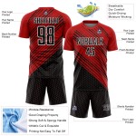 Jersey Sublimation Soccer Custom Red Diagonal Lines Uniform Black-White Jersey Sublimation Soccer Custom Red Diagonal Lines Uniform Black-White