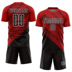 Jersey Sublimation Soccer Custom Red Diagonal Lines Uniform Black-White