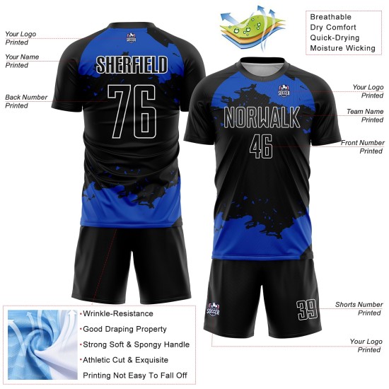 Blue-White Uniform Art Black Abstract Soccer Fragment Jersey Thunder Custom Sublimation Blue-White Uniform Art Black Abstract Soccer Fragment Jersey Thunder Custom Sublimation