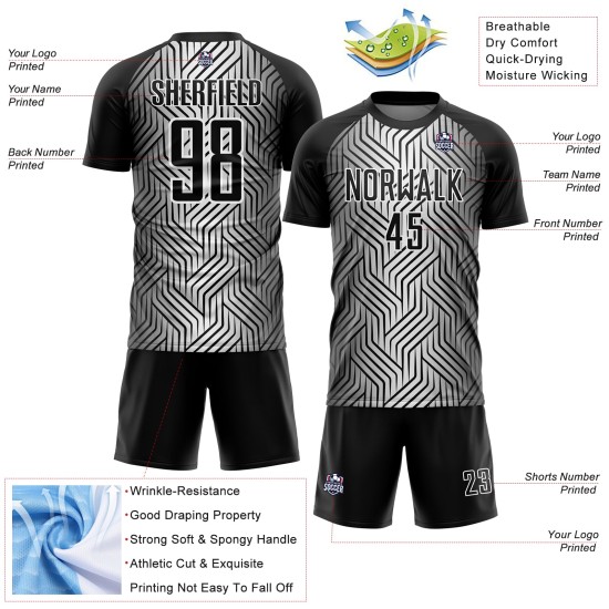 Jersey Lines Sublimation White Black Custom Soccer Uniform Jersey Lines Sublimation White Black Custom Soccer Uniform