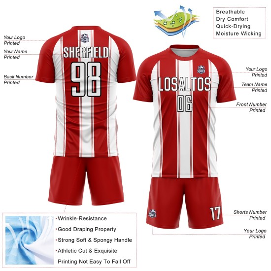 Uniform Custom Sublimation Red Jersey Line Soccer White-Black Uniform Custom Sublimation Red Jersey Line Soccer White-Black