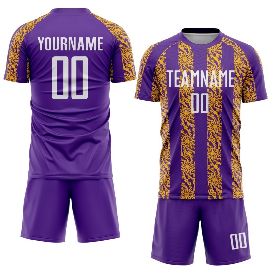 Shape Sublimation Jersey Custom Abstract Uniform Soccer White-Gold Purple Shape Sublimation Jersey Custom Abstract Uniform Soccer White-Gold Purple