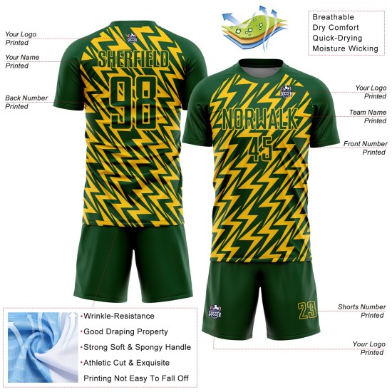Sublimation Uniform Soccer Green Custom Lightning Yellow Jersey Sublimation Uniform Soccer Green Custom Lightning Yellow Jersey