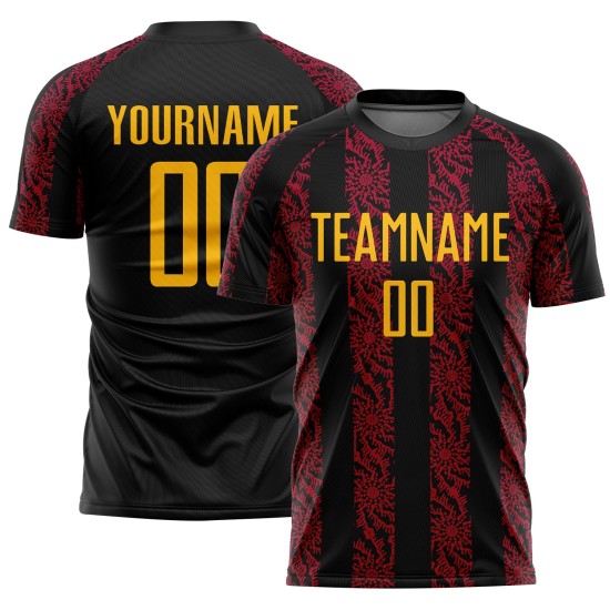 Jersey Abstract Soccer Shape Black Uniform Custom Gold-Red Sublimation Jersey Abstract Soccer Shape Black Uniform Custom Gold-Red Sublimation