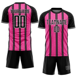 Line Sublimation Soccer Jersey Custom Uniform Black Pink-White